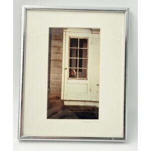 Vintage Signed William W Gunn Photograph Amish Girl Doorway Indiana Framed Farm